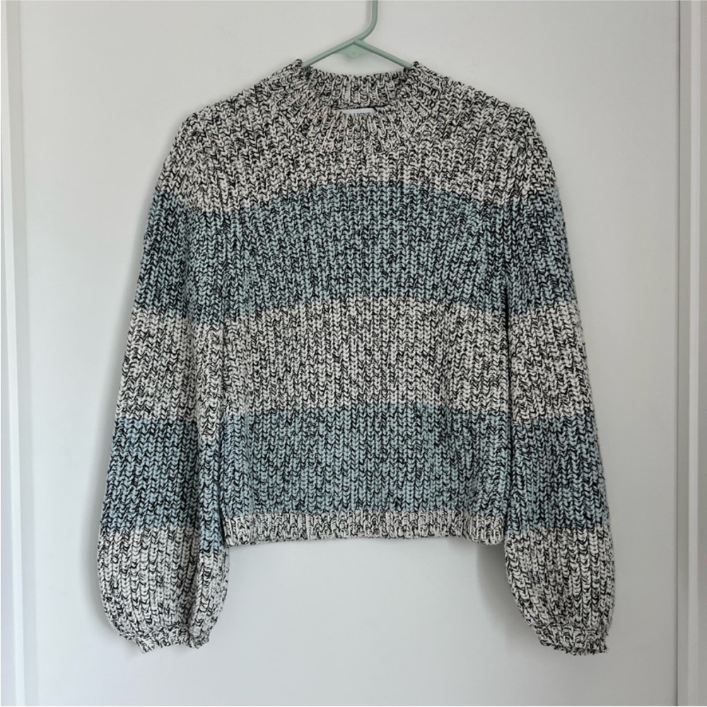 La Ligne Balloon Sleeve Marled Cotton Stripe Sweater XS